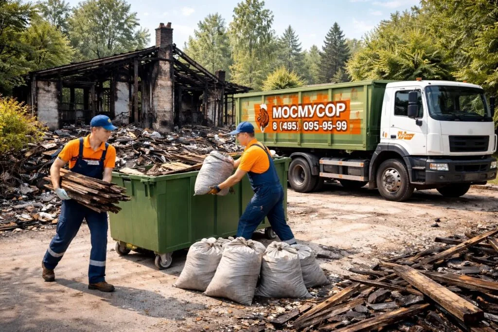 Вывоз мусора после пожара